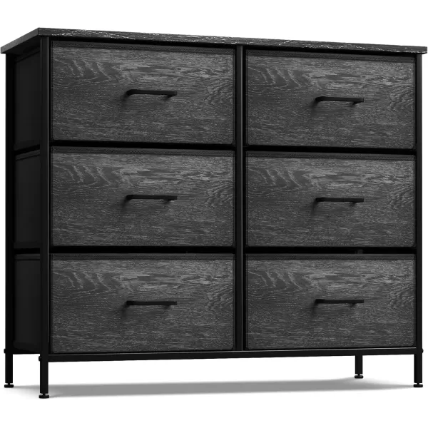 imageSorbus Dresser with 6 Faux Wood Drawers  Chest Organizer Unit with Steel Frame Wood Top ampamp Handle Easy Pull Fabric Bins for Clothes  Storage Furniture for Bedroom Hallway Living Room ampamp Closet