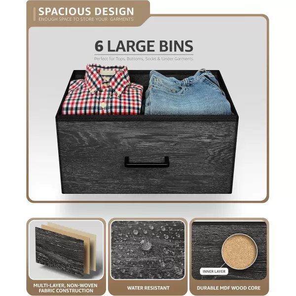 imageSorbus Dresser with 6 Faux Wood Drawers  Chest Organizer Unit with Steel Frame Wood Top ampamp Handle Easy Pull Fabric Bins for Clothes  Storage Furniture for Bedroom Hallway Living Room ampamp Closet