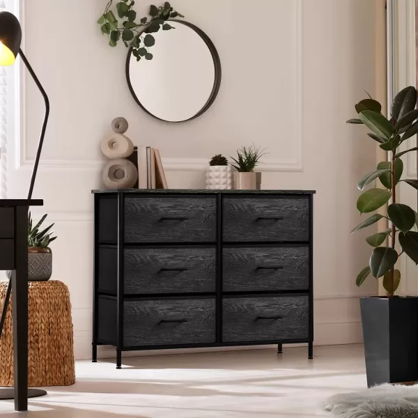 imageSorbus Dresser with 6 Faux Wood Drawers  Chest Organizer Unit with Steel Frame Wood Top ampamp Handle Easy Pull Fabric Bins for Clothes  Storage Furniture for Bedroom Hallway Living Room ampamp Closet