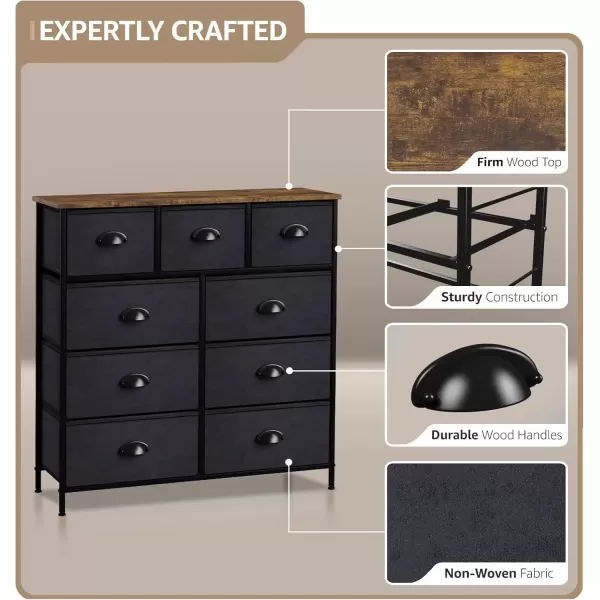 imageSorbus Dresser with 9 Drawers  Furniture Storage Chest Tower Unit for Bedroom Hallway Closet Office Organization  Steel Frame Wood Top Easy Pull Fabric Bins Marble White  Black FrameBlackWood