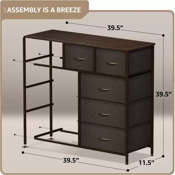 imageSorbus Dresser with 9 Drawers  Furniture Storage Chest Tower Unit for Bedroom Hallway Closet Office Organization  Steel Frame Wood Top Easy Pull Fabric Bins Marble White  Black FrameBrown