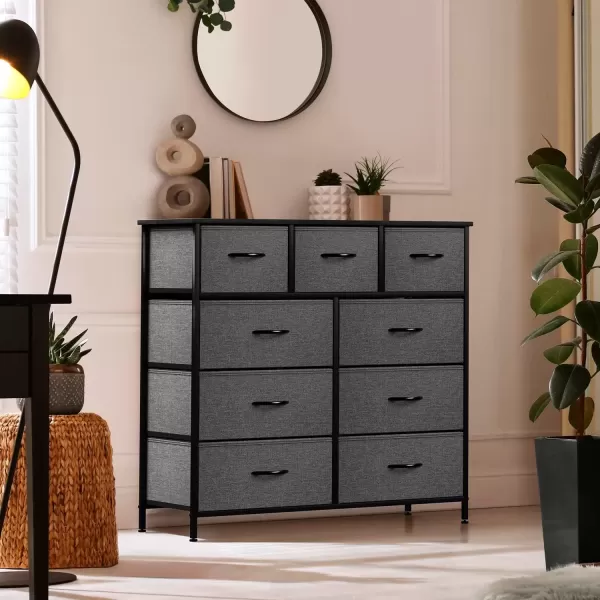 imageSorbus Dresser with 9 Drawers  Furniture Storage Chest Tower Unit for Bedroom Hallway Closet Office Organization  Steel Frame Wood Top Easy Pull Fabric Bins Marble White  Black FrameBlack