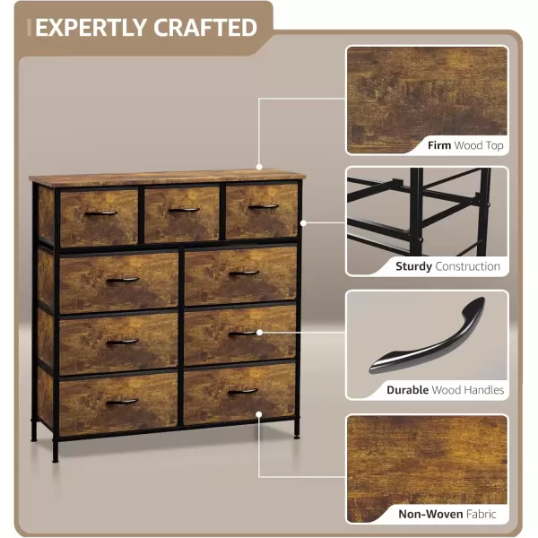 imageSorbus Dresser with 9 Drawers  Furniture Storage Chest Tower Unit for Bedroom Hallway Closet Office Organization  Steel Frame Wood Top Easy Pull Fabric Bins Marble White  Black FrameRustic Wood