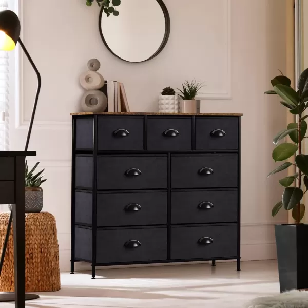 imageSorbus Dresser with 9 Drawers  Furniture Storage Chest Tower Unit for Bedroom Hallway Closet Office Organization  Steel Frame Wood Top Easy Pull Fabric Bins Marble White  Black FrameBlackWood