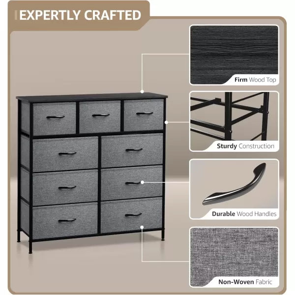 imageSorbus Dresser with 9 Drawers  Furniture Storage Chest Tower Unit for Bedroom Hallway Closet Office Organization  Steel Frame Wood Top Easy Pull Fabric Bins Marble White  Black FrameBlack