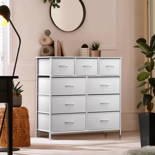 imageSorbus Dresser with 9 Drawers  Furniture Storage Chest Tower Unit for Bedroom Hallway Closet Office Organization  Steel Frame Wood Top Easy Pull Fabric Bins Marble White  Black FrameWhite