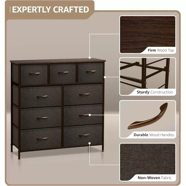 imageSorbus Dresser with 9 Drawers  Furniture Storage Chest Tower Unit for Bedroom Hallway Closet Office Organization  Steel Frame Wood Top Easy Pull Fabric Bins Marble White  Black FrameBrown