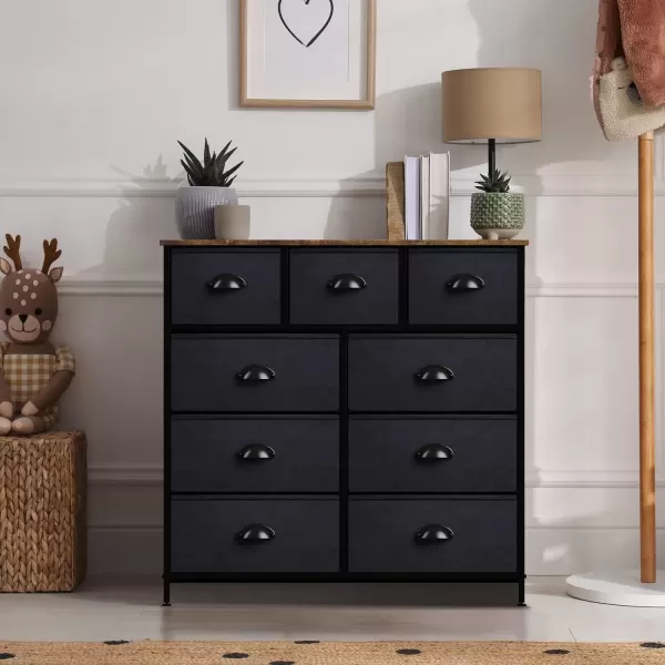 imageSorbus Dresser with 9 Drawers  Furniture Storage Chest Tower Unit for Bedroom Hallway Closet Office Organization  Steel Frame Wood Top Easy Pull Fabric Bins Marble White  Black FrameBlackWood