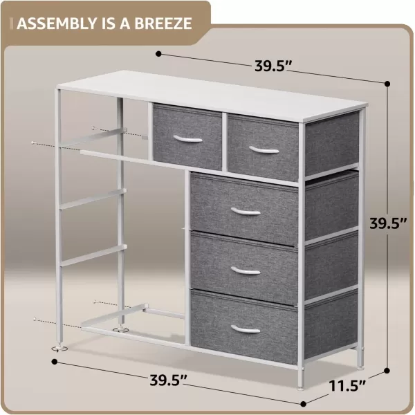 imageSorbus Dresser with 9 Drawers  Furniture Storage Chest Tower Unit for Bedroom Hallway Closet Office Organization  Steel Frame Wood Top Easy Pull Fabric Bins Marble White  Black FrameGray White