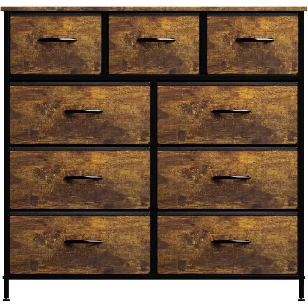 imageSorbus Dresser with 9 Drawers  Furniture Storage Chest Tower Unit for Bedroom Hallway Closet Office Organization  Steel Frame Wood Top Easy Pull Fabric Bins Marble White  Black FrameRustic Wood