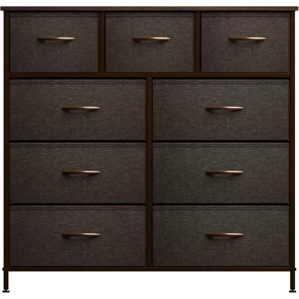 imageSorbus Dresser with 9 Drawers  Furniture Storage Chest Tower Unit for Bedroom Hallway Closet Office Organization  Steel Frame Wood Top Easy Pull Fabric Bins Marble White  Black FrameBrown