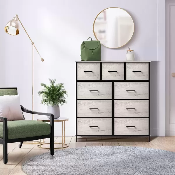 imageSorbus Dresser with 9 Drawers  Furniture Storage Chest Tower Unit for Bedroom Hallway Closet Office Organization  Steel Frame Wood Top Easy Pull Fabric Bins Marble White  Black FrameGreige