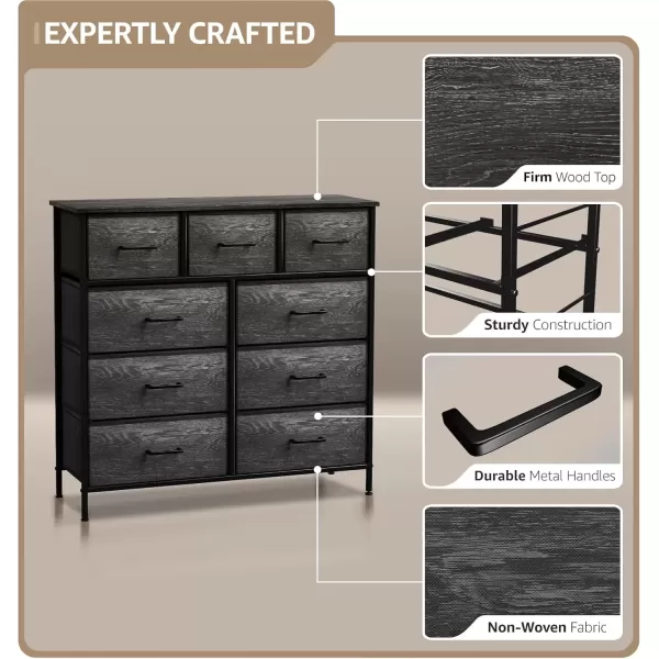 imageSorbus Dresser with 9 Drawers  Furniture Storage Chest Tower Unit for Bedroom Hallway Closet Office Organization  Steel Frame Wood Top Easy Pull Fabric Bins Marble White  Black FrameGray Wood
