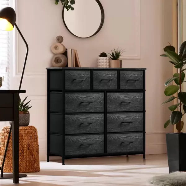 imageSorbus Dresser with 9 Drawers  Furniture Storage Chest Tower Unit for Bedroom Hallway Closet Office Organization  Steel Frame Wood Top Easy Pull Fabric Bins Marble White  Black FrameGray Wood