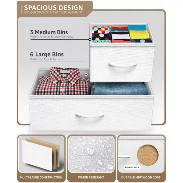 imageSorbus Dresser with 9 Drawers  Furniture Storage Chest Tower Unit for Bedroom Hallway Closet Office Organization  Steel Frame Wood Top Easy Pull Fabric Bins Marble White  Black FrameWhite