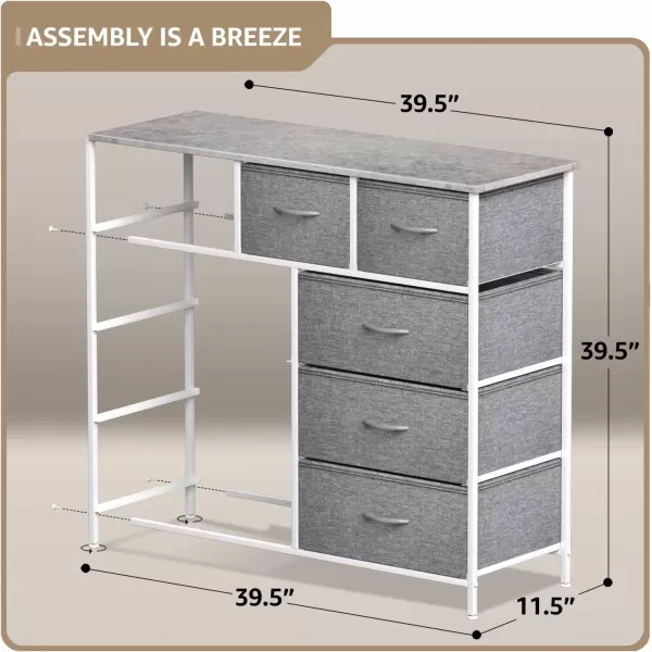 imageSorbus Dresser with 9 Drawers  Furniture Storage Chest Tower Unit for Bedroom Hallway Closet Office Organization  Steel Frame Wood Top Easy Pull Fabric Bins Marble White  Black FrameGrey