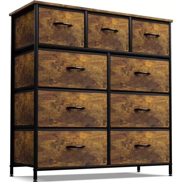 imageSorbus Dresser with 9 Drawers  Furniture Storage Chest Tower Unit for Bedroom Hallway Closet Office Organization  Steel Frame Wood Top Easy Pull Fabric Bins Marble White  Black FrameRustic Wood
