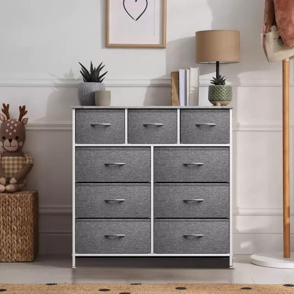 imageSorbus Dresser with 9 Drawers  Furniture Storage Chest Tower Unit for Bedroom Hallway Closet Office Organization  Steel Frame Wood Top Easy Pull Fabric Bins Marble White  Black FrameGrey