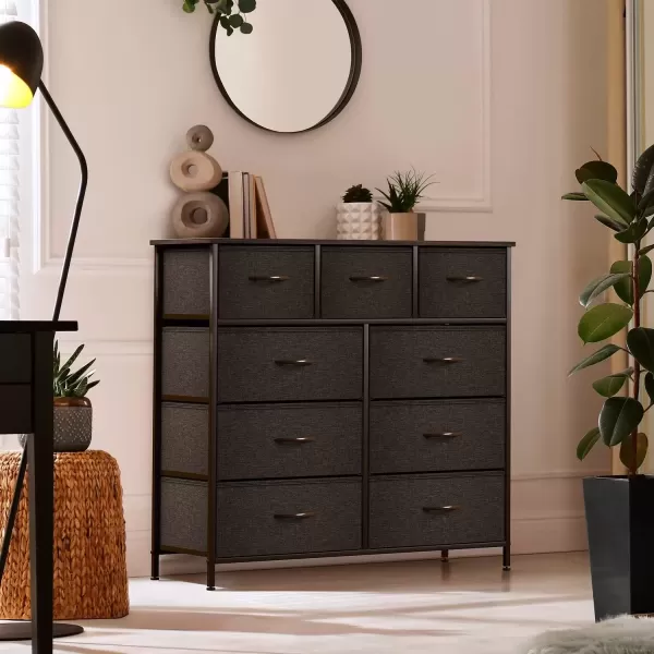 imageSorbus Dresser with 9 Drawers  Furniture Storage Chest Tower Unit for Bedroom Hallway Closet Office Organization  Steel Frame Wood Top Easy Pull Fabric Bins Marble White  Black FrameBrown
