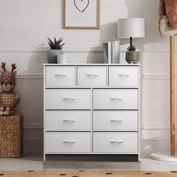 imageSorbus Dresser with 9 Drawers  Furniture Storage Chest Tower Unit for Bedroom Hallway Closet Office Organization  Steel Frame Wood Top Easy Pull Fabric Bins Marble White  Black FrameWhite