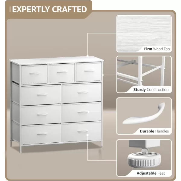 imageSorbus Dresser with 9 Drawers  Furniture Storage Chest Tower Unit for Bedroom Hallway Closet Office Organization  Steel Frame Wood Top Easy Pull Fabric Bins Marble White  Black FrameWhite