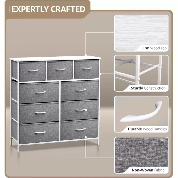 imageSorbus Dresser with 9 Drawers  Furniture Storage Chest Tower Unit for Bedroom Hallway Closet Office Organization  Steel Frame Wood Top Easy Pull Fabric Bins Marble White  Black FrameGray White