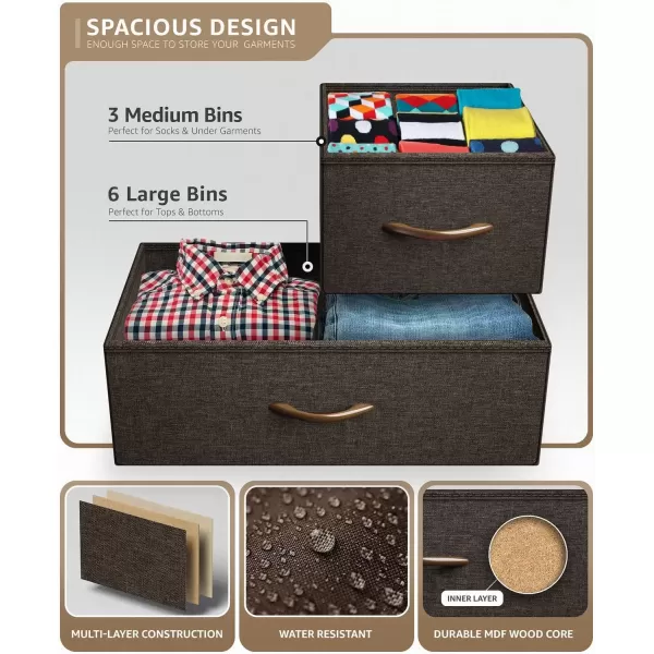 imageSorbus Dresser with 9 Drawers  Furniture Storage Chest Tower Unit for Bedroom Hallway Closet Office Organization  Steel Frame Wood Top Easy Pull Fabric Bins Marble White  Black FrameBrown