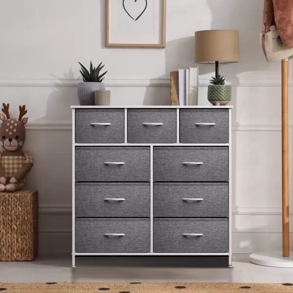 imageSorbus Dresser with 9 Drawers  Furniture Storage Chest Tower Unit for Bedroom Hallway Closet Office Organization  Steel Frame Wood Top Easy Pull Fabric Bins Marble White  Black FrameGray White