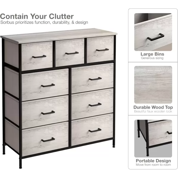 imageSorbus Dresser with 9 Drawers  Furniture Storage Chest Tower Unit for Bedroom Hallway Closet Office Organization  Steel Frame Wood Top Easy Pull Fabric Bins Marble White  Black FrameGreige