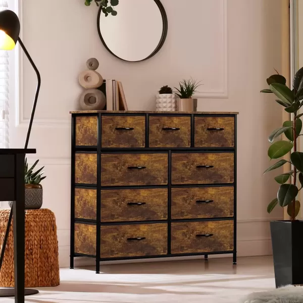 imageSorbus Dresser with 9 Drawers  Furniture Storage Chest Tower Unit for Bedroom Hallway Closet Office Organization  Steel Frame Wood Top Easy Pull Fabric Bins Marble White  Black FrameRustic Wood