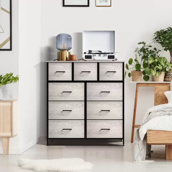 imageSorbus Dresser with 9 Drawers  Furniture Storage Chest Tower Unit for Bedroom Hallway Closet Office Organization  Steel Frame Wood Top Easy Pull Fabric Bins Marble White  Black FrameGreige