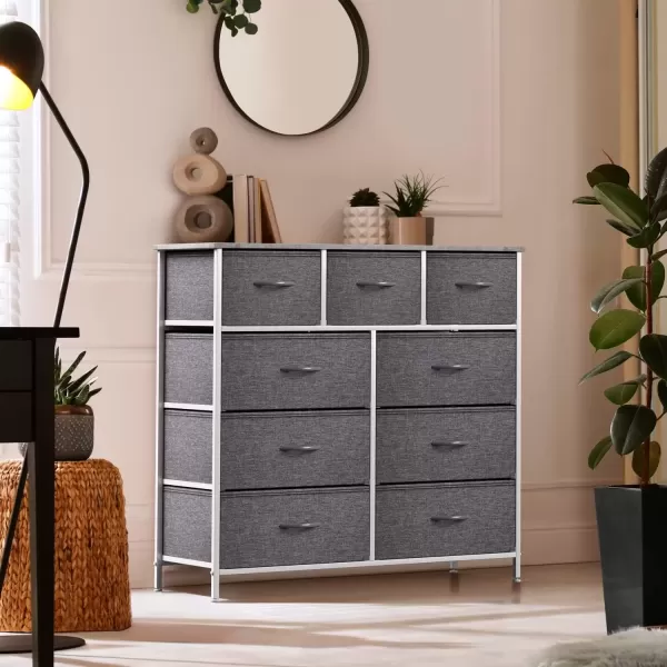 imageSorbus Dresser with 9 Drawers  Furniture Storage Chest Tower Unit for Bedroom Hallway Closet Office Organization  Steel Frame Wood Top Easy Pull Fabric Bins Marble White  Black FrameGrey