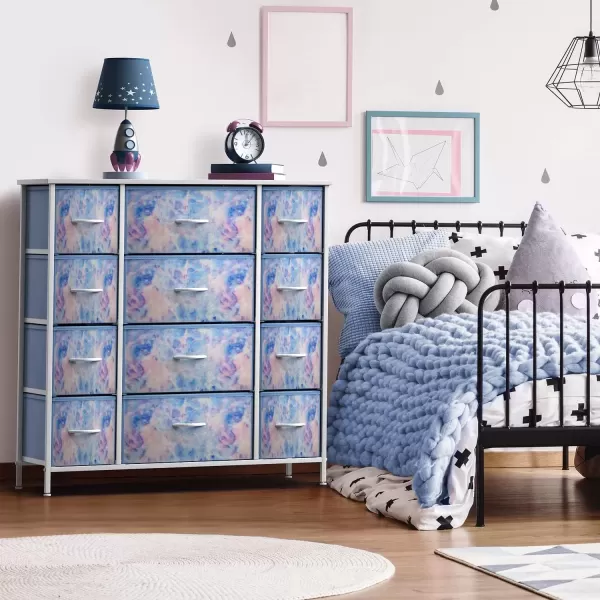 imageSorbus Kids Dresser with 10 Drawers  Storage Unit Organizer Chest for Clothes  Bedroom Kids Room Nursery ampamp Closet  Steel Frame Wood Top ampamp Handles and Easy Pull Fabric BinsTie Dye Blue