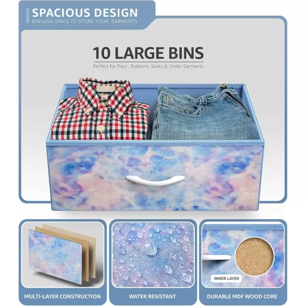 imageSorbus Kids Dresser with 10 Drawers  Storage Unit Organizer Chest for Clothes  Bedroom Kids Room Nursery ampamp Closet  Steel Frame Wood Top ampamp Handles and Easy Pull Fabric BinsTie Dye Blue