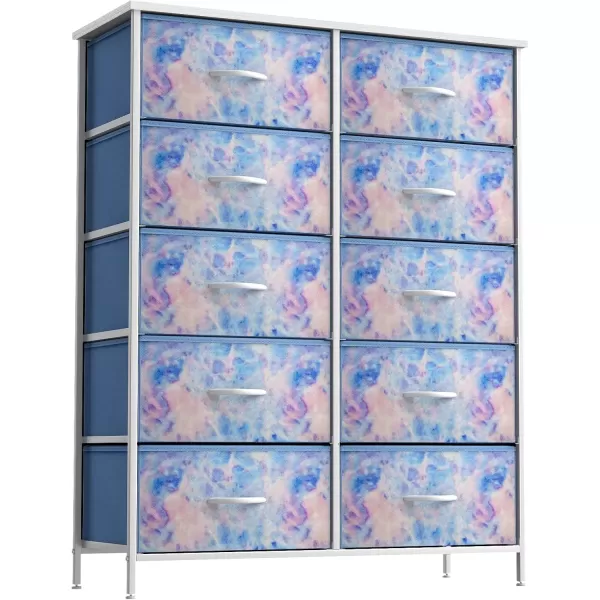 imageSorbus Kids Dresser with 10 Drawers  Storage Unit Organizer Chest for Clothes  Bedroom Kids Room Nursery ampamp Closet  Steel Frame Wood Top ampamp Handles and Easy Pull Fabric BinsTie Dye Blue