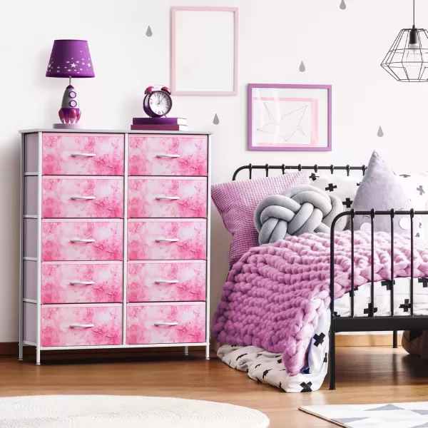 imageSorbus Kids Dresser with 10 Drawers  Storage Unit Organizer Chest for Clothes  Bedroom Kids Room Nursery ampamp Closet  Steel Frame Wood Top ampamp Handles and Easy Pull Fabric BinsTie Dye Pink