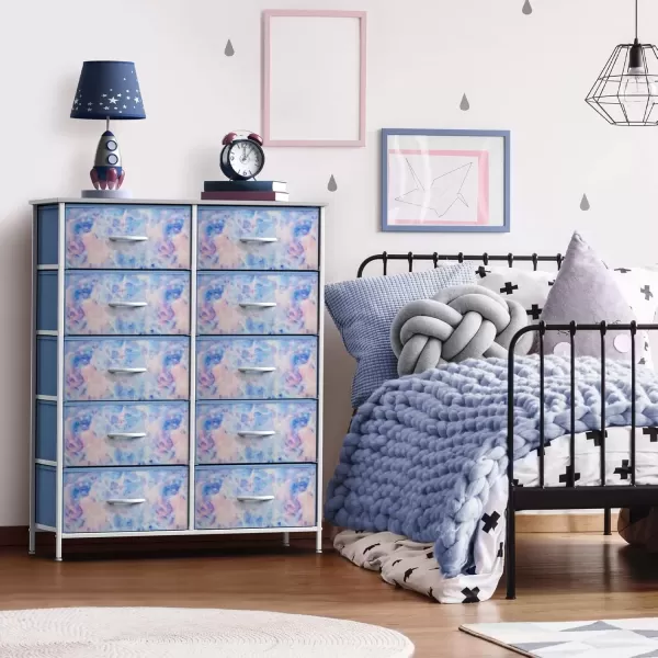 imageSorbus Kids Dresser with 10 Drawers  Storage Unit Organizer Chest for Clothes  Bedroom Kids Room Nursery ampamp Closet  Steel Frame Wood Top ampamp Handles and Easy Pull Fabric BinsTie Dye Blue
