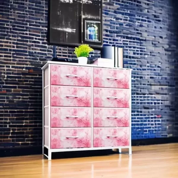 imageSorbus Kids Dresser with 10 Drawers  Storage Unit Organizer Chest for Clothes  Bedroom Kids Room Nursery ampamp Closet  Steel Frame Wood Top ampamp Handles and Easy Pull Fabric BinsTie Dye Pink