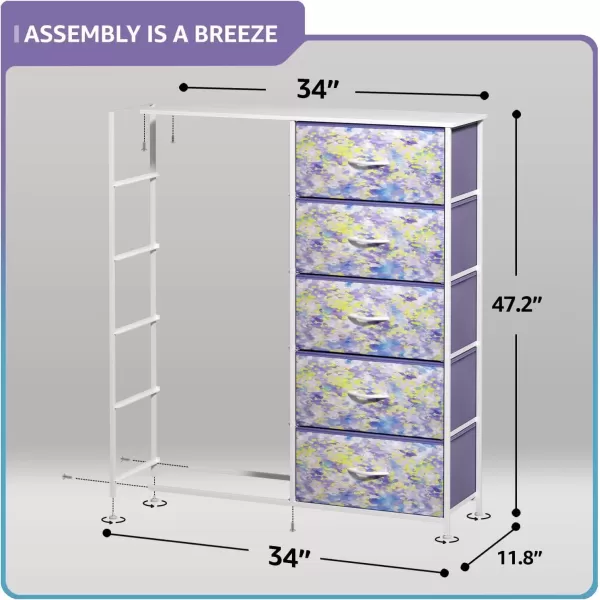 imageSorbus Kids Dresser with 10 Drawers  Storage Unit Organizer Chest for Clothes  Bedroom Kids Room Nursery ampamp Closet  Steel Frame Wood Top ampamp Handles and Easy Pull Fabric BinsTie Dye PurpleYellow