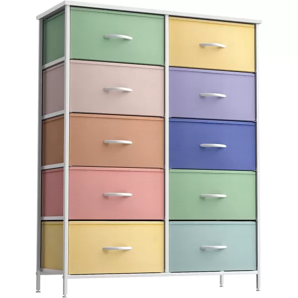 imageSorbus Kids Dresser with 10 Drawers  Storage Unit Organizer Chest for Clothes  Bedroom Kids Room Nursery ampamp Closet  Steel Frame Wood Top ampamp Handles and Easy Pull Fabric BinsPastel 2
