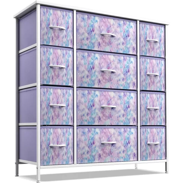 imageSorbus Kids Dresser with 10 Drawers  Storage Unit Organizer Chest for Clothes  Bedroom Kids Room Nursery ampamp Closet  Steel Frame Wood Top ampamp Handles and Easy Pull Fabric BinsTie Dye Purple