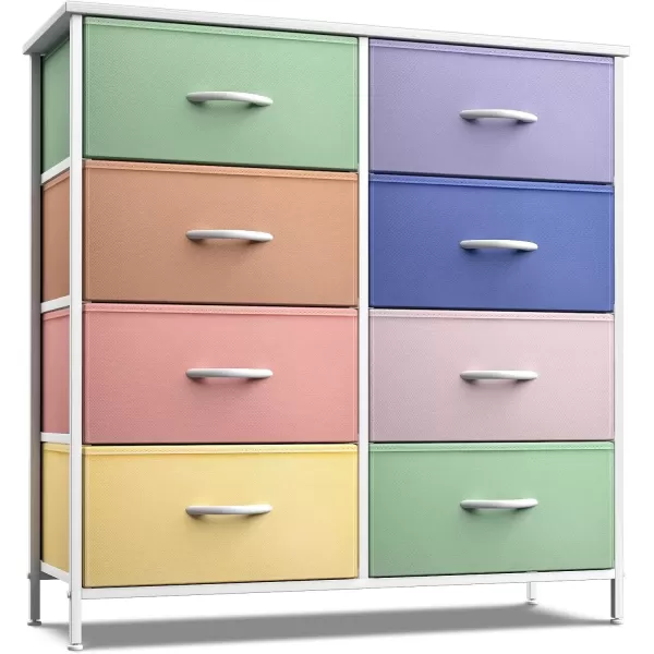imageSorbus Kids Dresser with 10 Drawers  Storage Unit Organizer Chest for Clothes  Bedroom Kids Room Nursery ampamp Closet  Steel Frame Wood Top ampamp Handles and Easy Pull Fabric BinsPastel 2