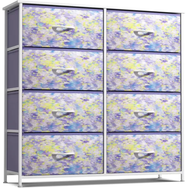 imageSorbus Kids Dresser with 10 Drawers  Storage Unit Organizer Chest for Clothes  Bedroom Kids Room Nursery ampamp Closet  Steel Frame Wood Top ampamp Handles and Easy Pull Fabric BinsTie Dye PurpleYellow