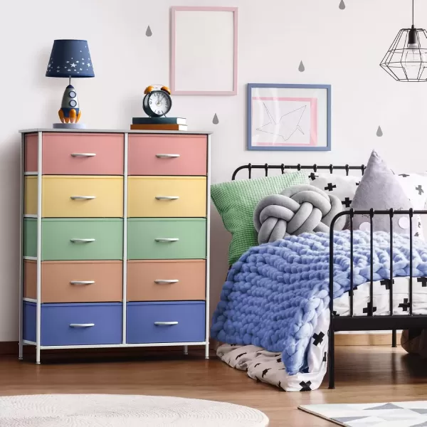 imageSorbus Kids Dresser with 10 Drawers  Storage Unit Organizer Chest for Clothes  Bedroom Kids Room Nursery ampamp Closet  Steel Frame Wood Top ampamp Handles and Easy Pull Fabric BinsPastel 1