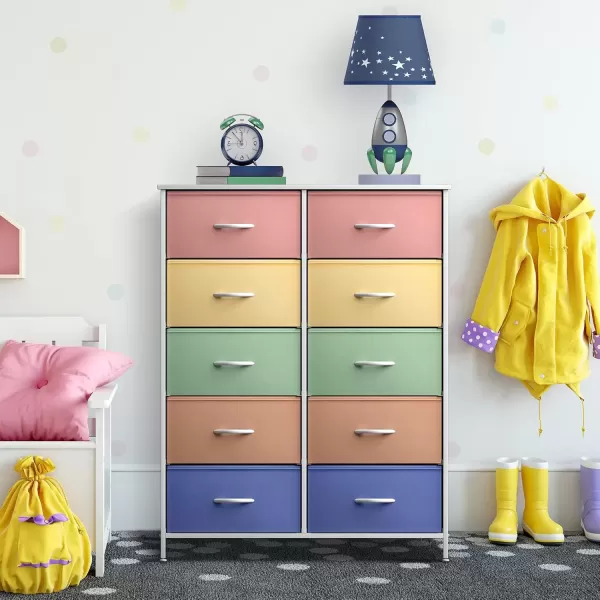 imageSorbus Kids Dresser with 10 Drawers  Storage Unit Organizer Chest for Clothes  Bedroom Kids Room Nursery ampamp Closet  Steel Frame Wood Top ampamp Handles and Easy Pull Fabric BinsPastel 1