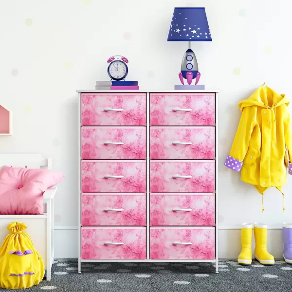 imageSorbus Kids Dresser with 10 Drawers  Storage Unit Organizer Chest for Clothes  Bedroom Kids Room Nursery ampamp Closet  Steel Frame Wood Top ampamp Handles and Easy Pull Fabric BinsTie Dye Pink