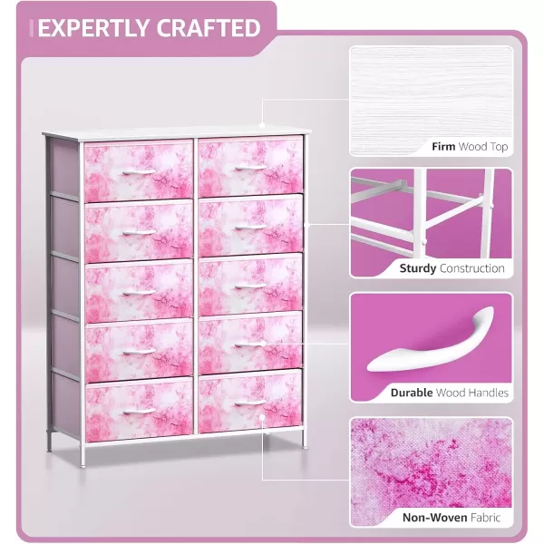 imageSorbus Kids Dresser with 10 Drawers  Storage Unit Organizer Chest for Clothes  Bedroom Kids Room Nursery ampamp Closet  Steel Frame Wood Top ampamp Handles and Easy Pull Fabric BinsTie Dye Pink