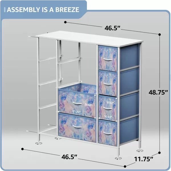 imageSorbus Kids Dresser with 10 Drawers  Storage Unit Organizer Chest for Clothes  Bedroom Kids Room Nursery ampamp Closet  Steel Frame Wood Top ampamp Handles and Easy Pull Fabric BinsTie Dye Blue