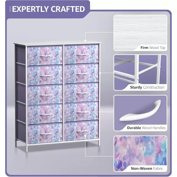imageSorbus Kids Dresser with 10 Drawers  Storage Unit Organizer Chest for Clothes  Bedroom Kids Room Nursery ampamp Closet  Steel Frame Wood Top ampamp Handles and Easy Pull Fabric BinsTie Dye Purple
