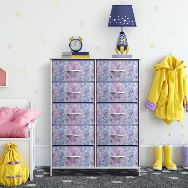 imageSorbus Kids Dresser with 10 Drawers  Storage Unit Organizer Chest for Clothes  Bedroom Kids Room Nursery ampamp Closet  Steel Frame Wood Top ampamp Handles and Easy Pull Fabric BinsTie Dye Purple